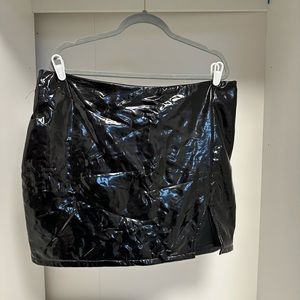 Pleather mini skirt with thigh slit